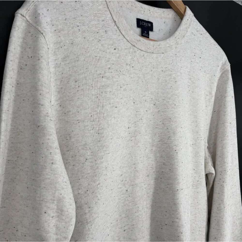 J.Crew Mens Marled Fleece Crewneck Sweatshirt S Cream Multi Preppy Old Money - Picture 3 of 8
